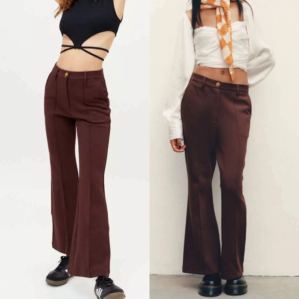 Urban Outfitters Isabella Ponte Knit High Waist Flare Pants Brown Womens Small